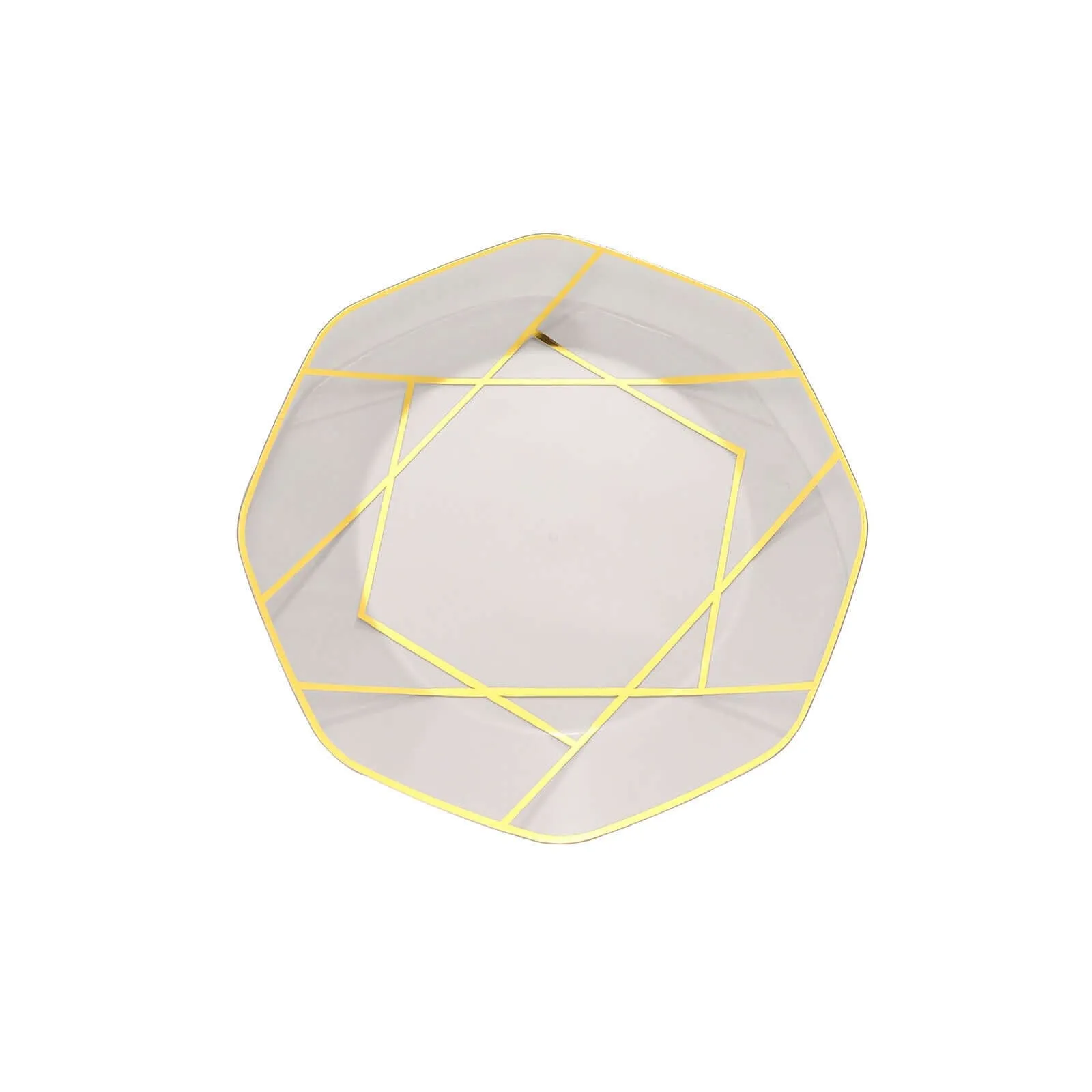 10 Pack 10" Clear Gold Geometric Design Disposable Dinner Plates, Plastic Octagon Party Plates