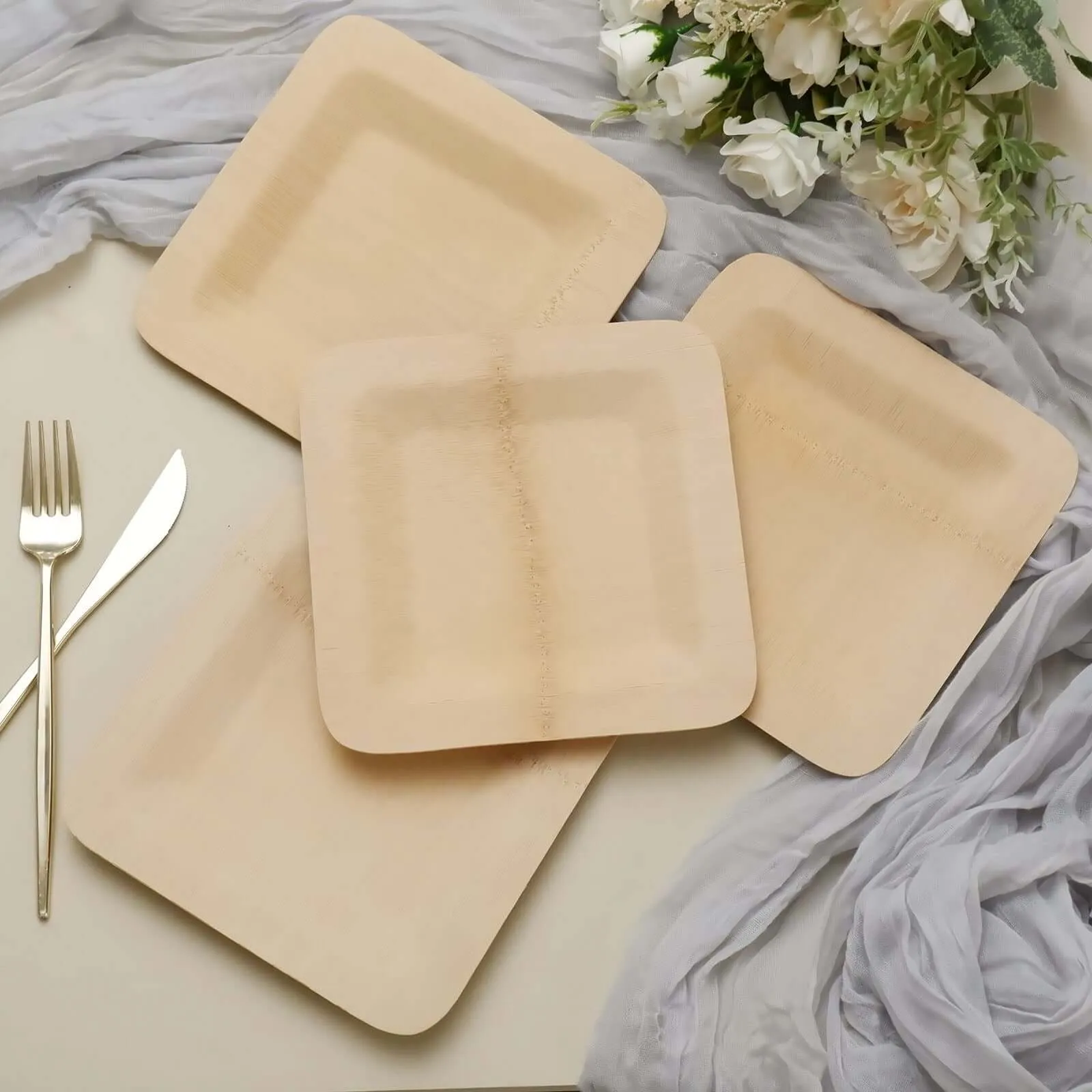 10 Pack 9" Eco Friendly Bamboo Square Disposable Dinner Plates