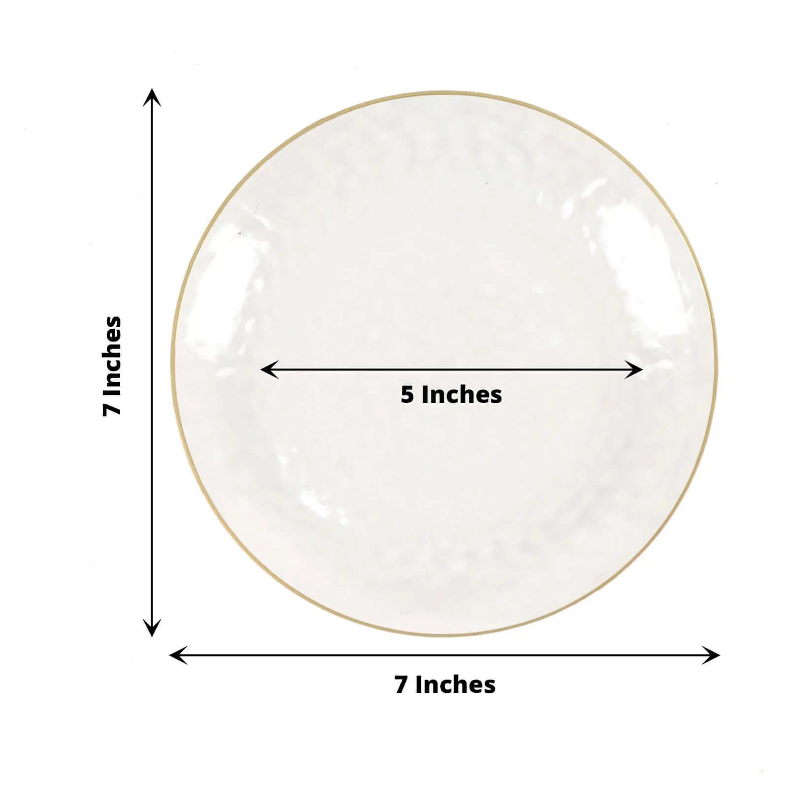 10 Pack Clear Hammered 7" Round Plastic Dessert Appetizer Plates With Gold Rim, Disposable Salad Party Plate