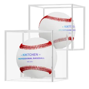 2 Pack Baseball Display Case Acrylic Cube Baseball Holder UV Protected Official Baseball Autograph Display Case Memorabilia Display Storage Box for Golf Tennis Billiard