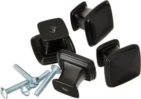 AmazonBasics Traditional Square Cabinet Knob 1.25in Diameter Flat Black 25Pack