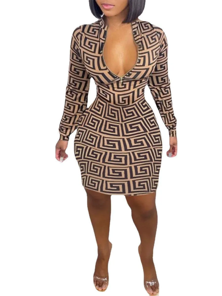 Apparel > Women'S Clothing > Plus Size Women'S Clothing Fall Long Sleeve Zipper Bodycon Designer Xxxxl Plus Size Women'S Dresses