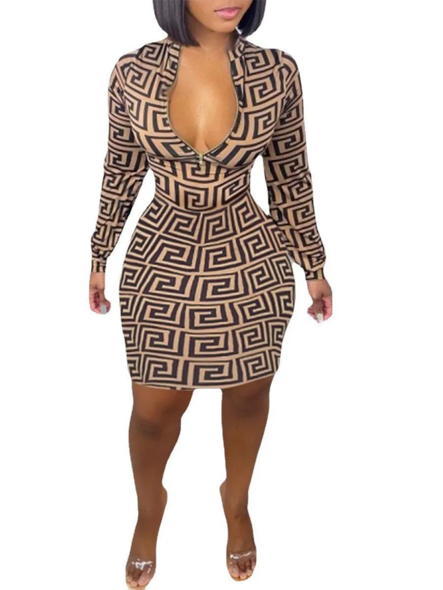 Apparel > Women'S Clothing > Plus Size Women'S Clothing Fall Long Sleeve Zipper Bodycon Designer Xxxxl Plus Size Women'S Dresses