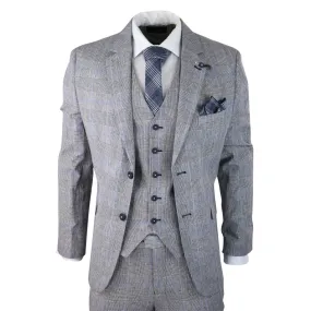 Arriga - Men's 3 Piece Summer Grey Check Wedding Suit