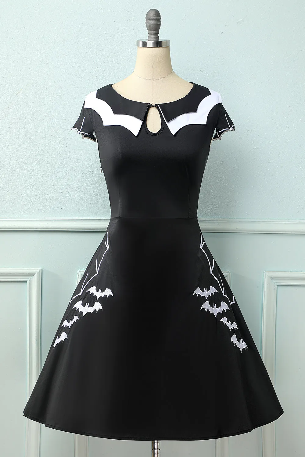 Black 1950S Bat Cape Swing Dress