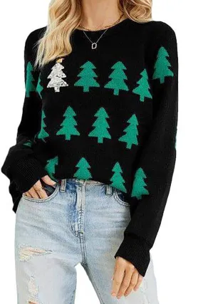 Black Christmas Tree Sweater with Long Sleeves