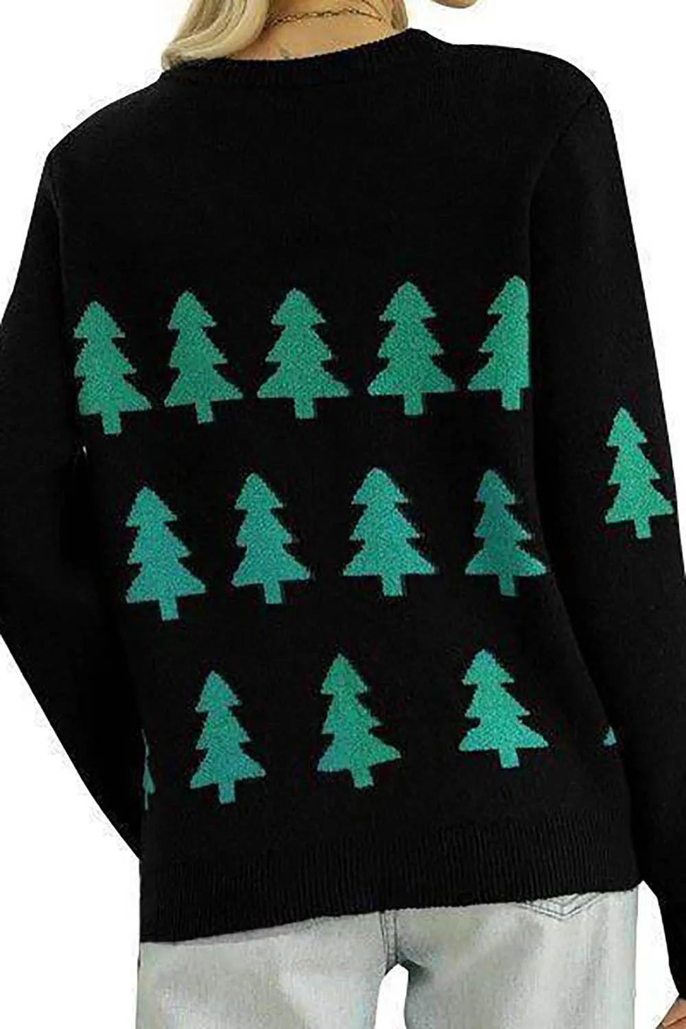 Black Christmas Tree Sweater with Long Sleeves