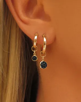 Black CZ Thick Hoop Earrings  - 14k Yellow Gold Fill