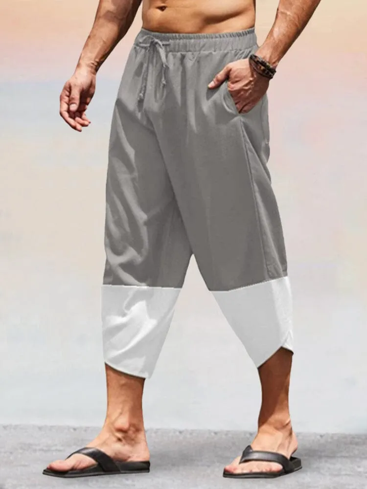 Casual Splicing Cotton Linen Capri Pants