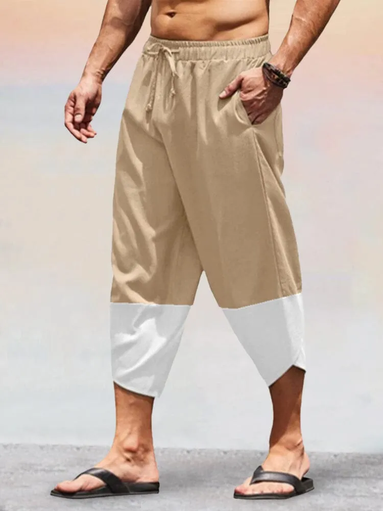 Casual Splicing Cotton Linen Capri Pants