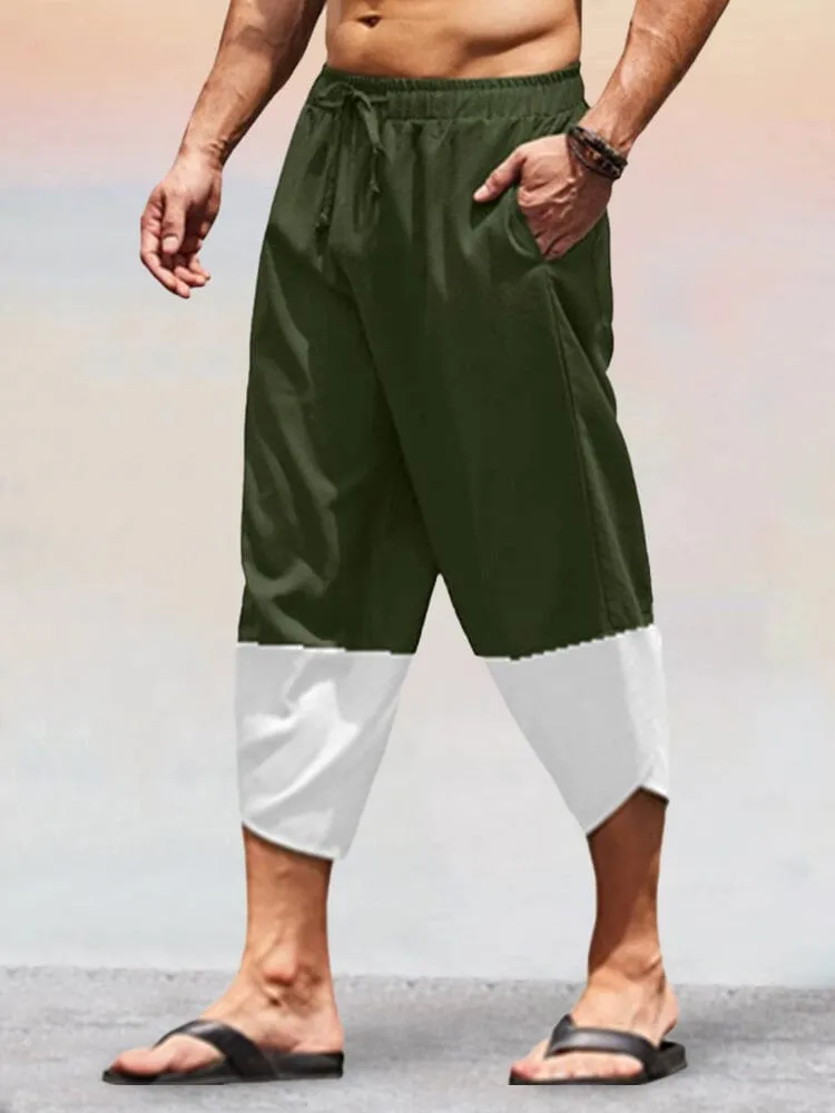 Casual Splicing Cotton Linen Capri Pants