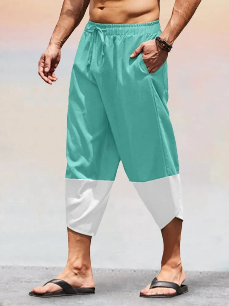 Casual Splicing Cotton Linen Capri Pants