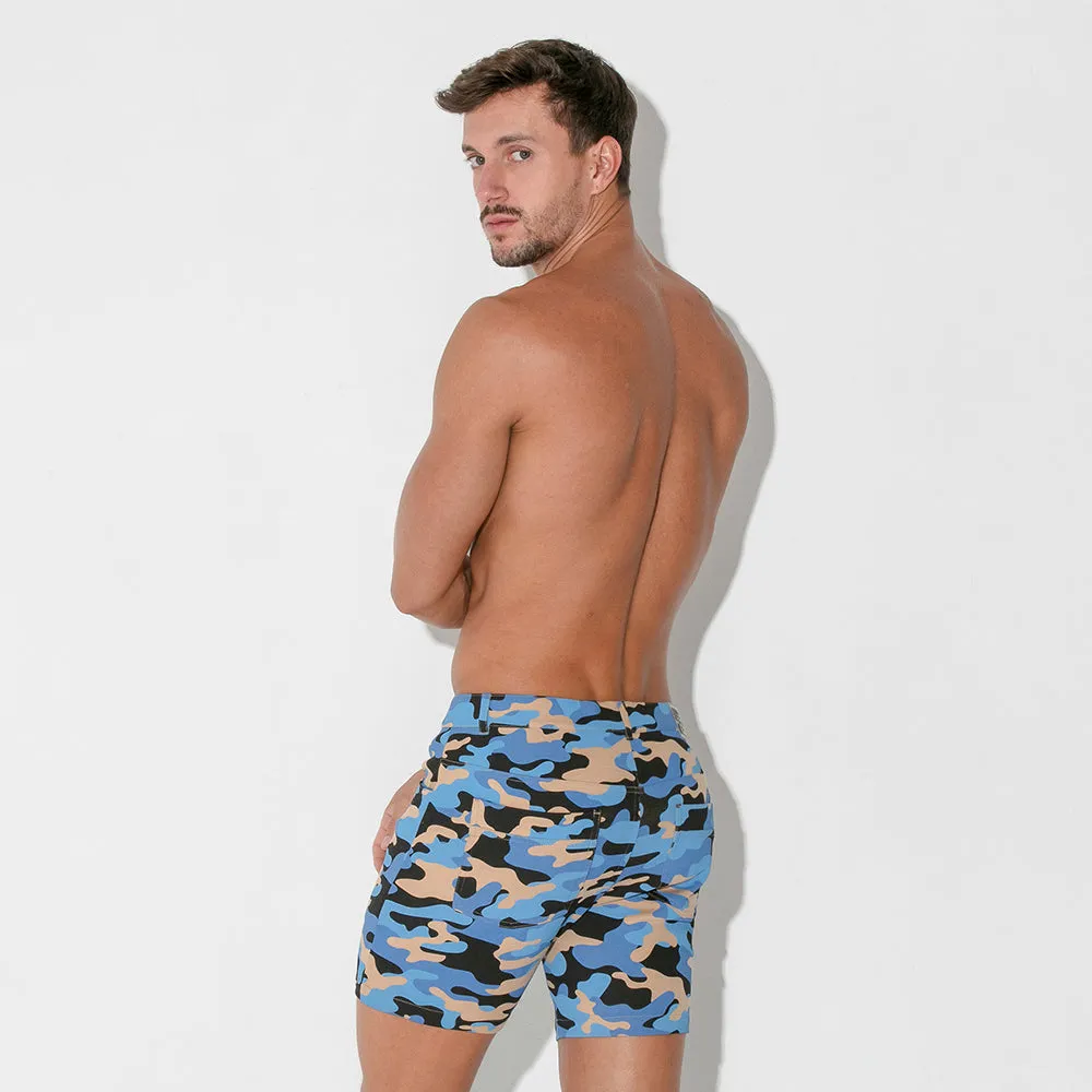 Code 22 slim fit 5" stretch short 9712 camouflage petrol blue