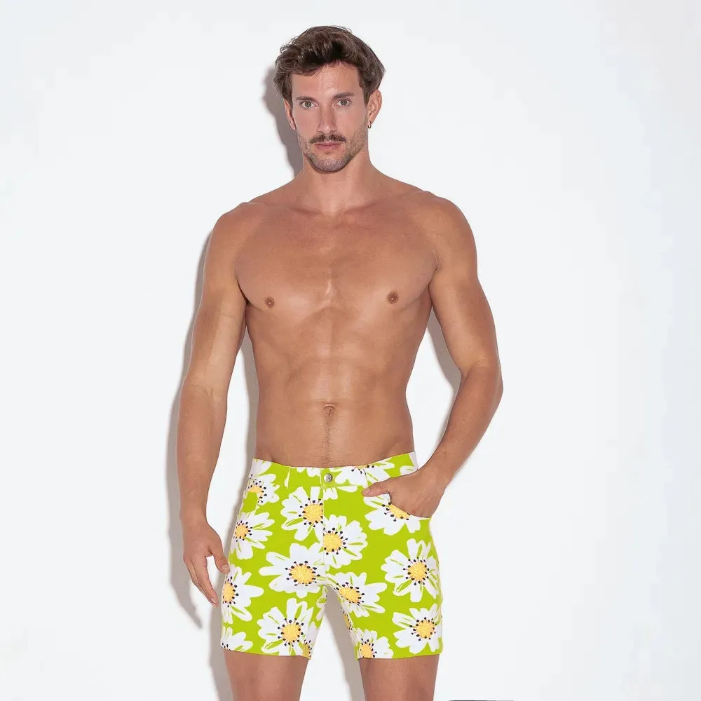 Code 22 slim fit 5" stretch short 9712 lime floral