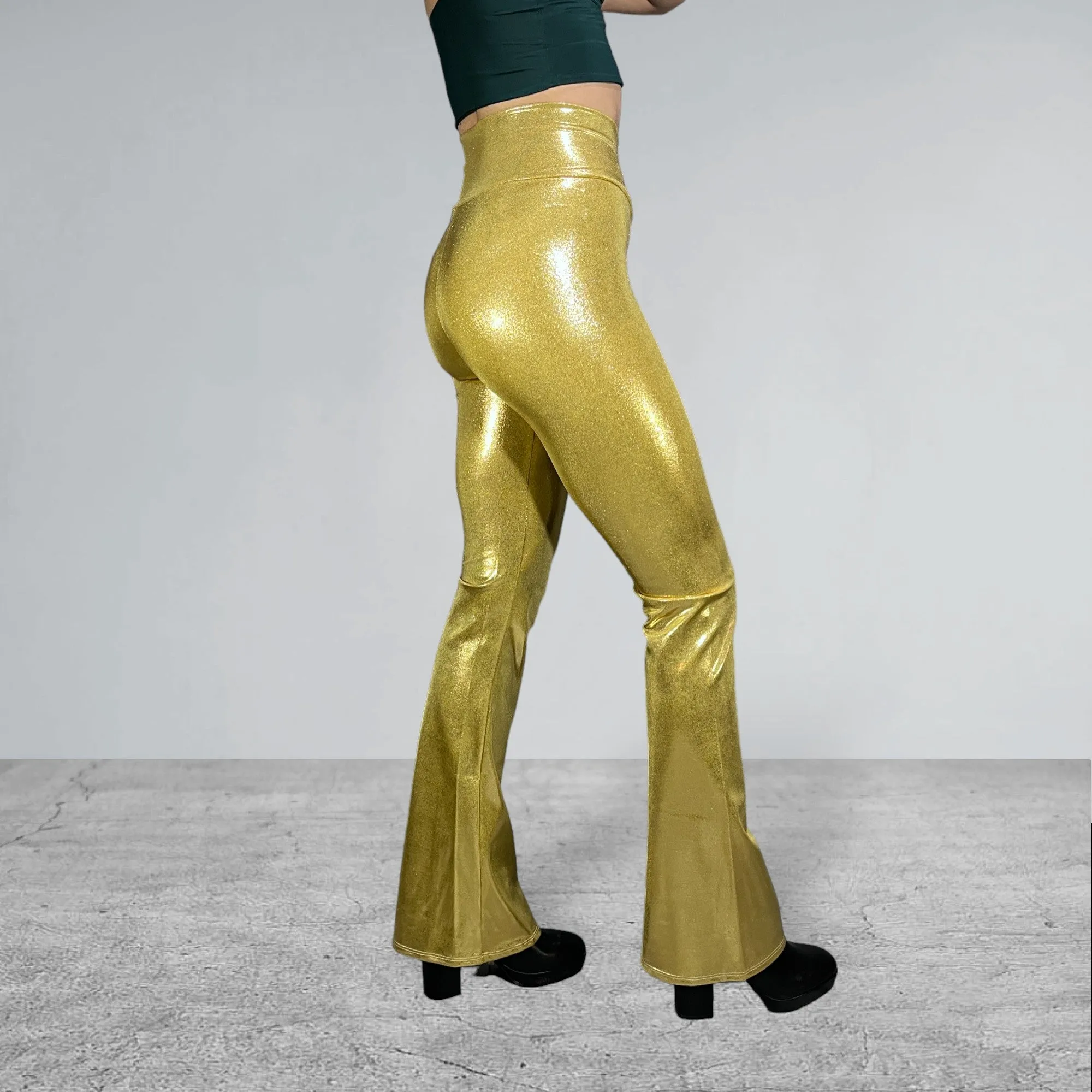 Crossover V-Waist Bootcut Flare Pants - Gold Mystique