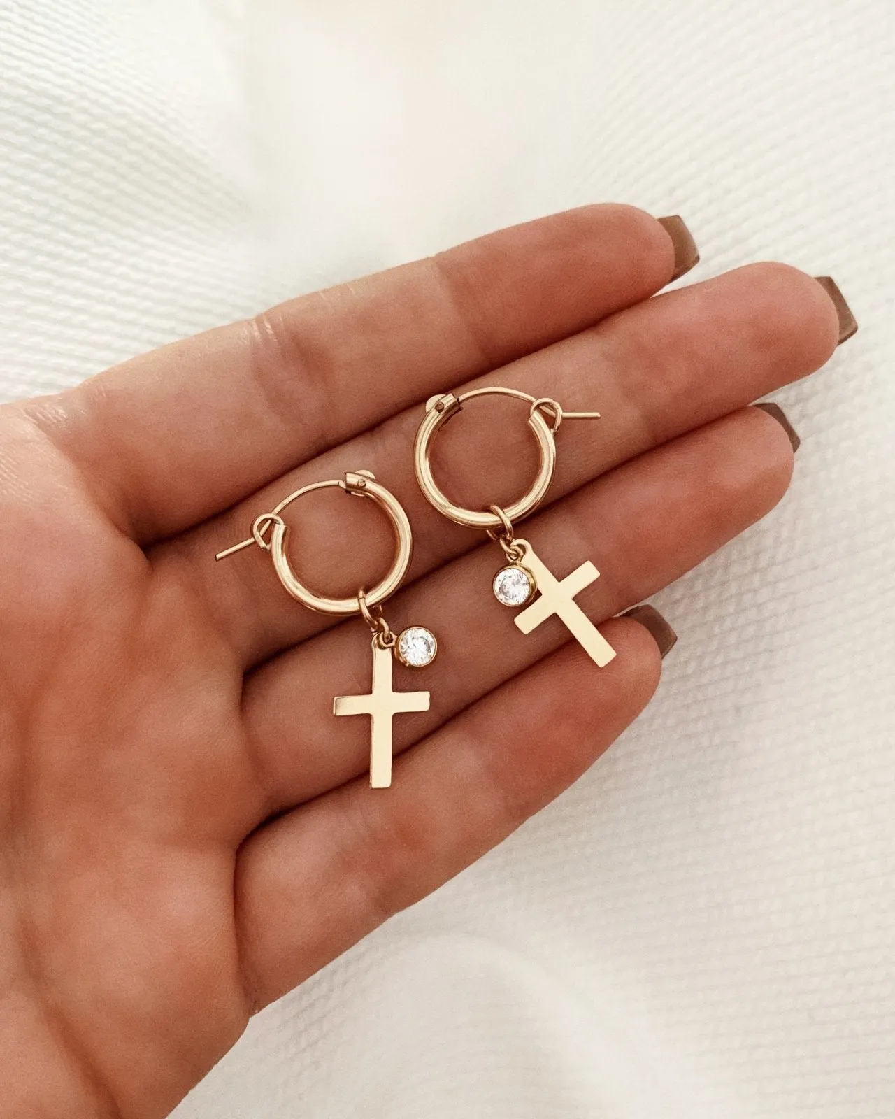 CZ Cross Thick Hoop Earrings