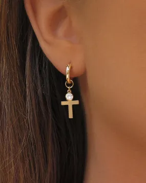 CZ Cross Thick Hoop Earrings