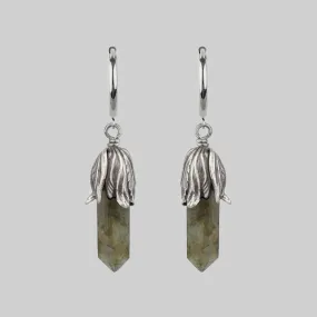 DEATH BLOOM. Labradorite Gemstone Hoop Earrings - Silver