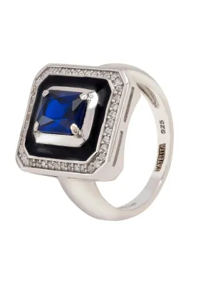 Deco Sapphire & Enamel Ring Silver