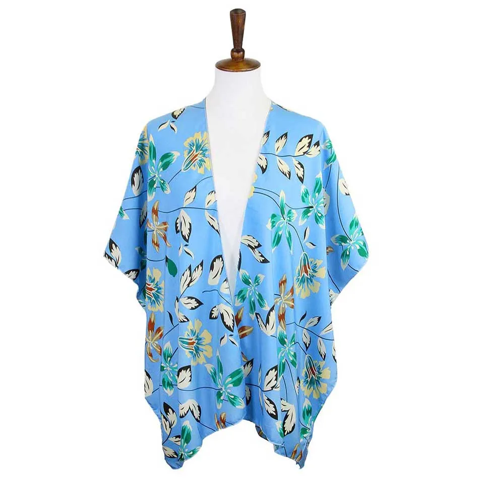 Flower Printed Cover Up Kimono Poncho