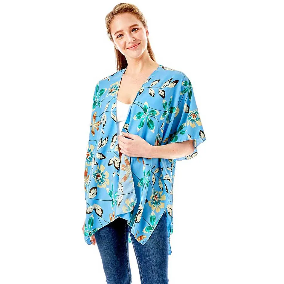 Flower Printed Cover Up Kimono Poncho