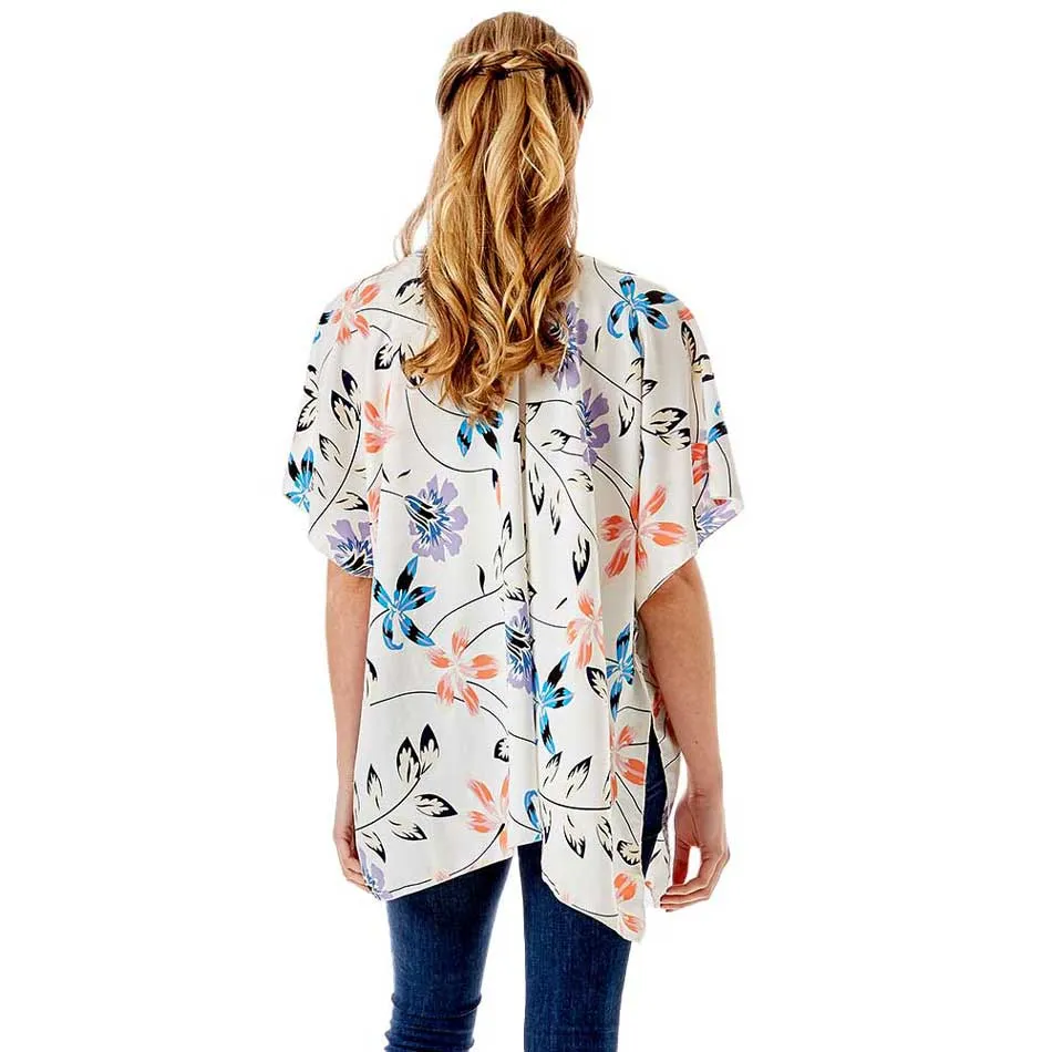 Flower Printed Cover Up Kimono Poncho