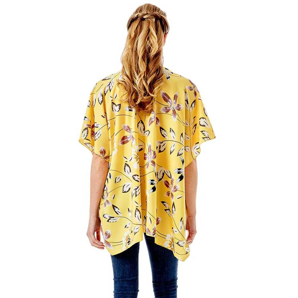 Flower Printed Cover Up Kimono Poncho