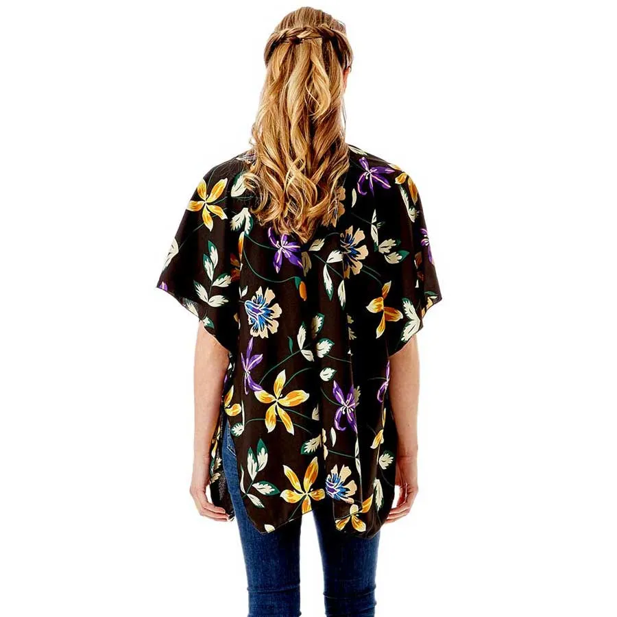 Flower Printed Cover Up Kimono Poncho