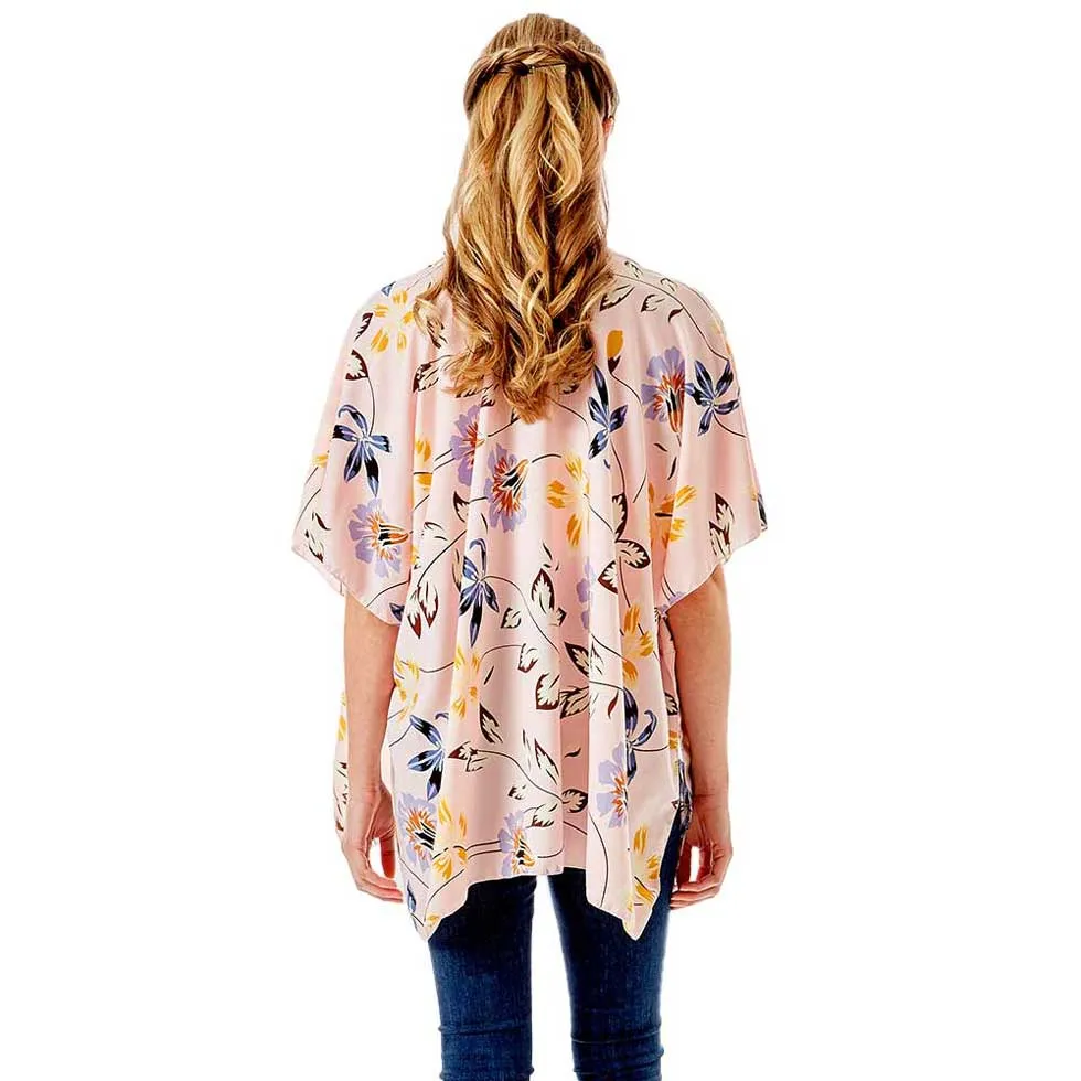 Flower Printed Cover Up Kimono Poncho