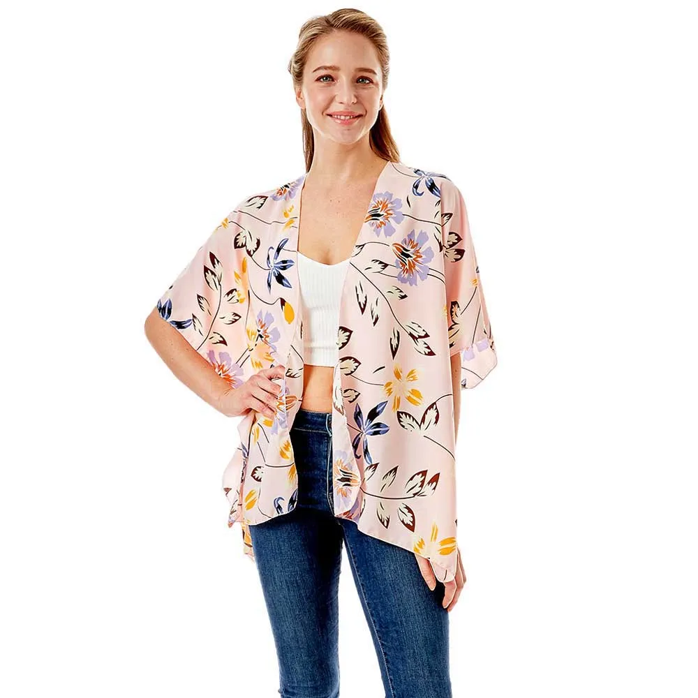 Flower Printed Cover Up Kimono Poncho