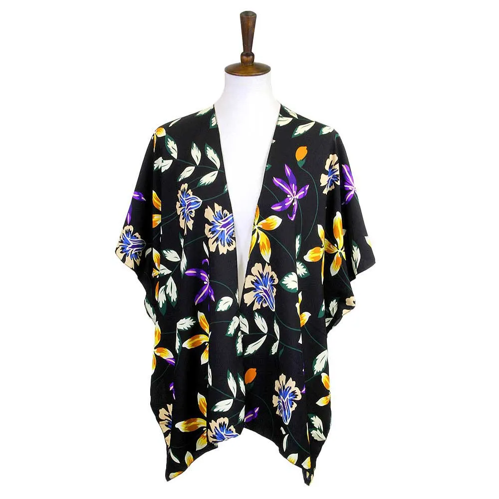 Flower Printed Cover Up Kimono Poncho