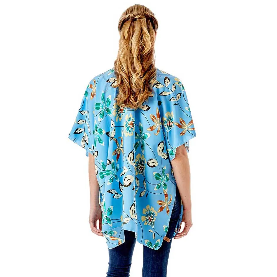 Flower Printed Cover Up Kimono Poncho