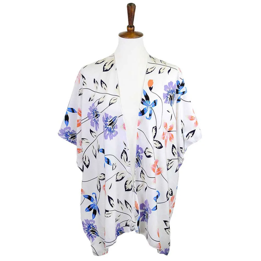 Flower Printed Cover Up Kimono Poncho