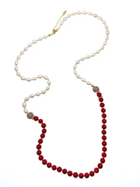 Freshwater Pearls with Red Corals Two Ways Necklace FN008