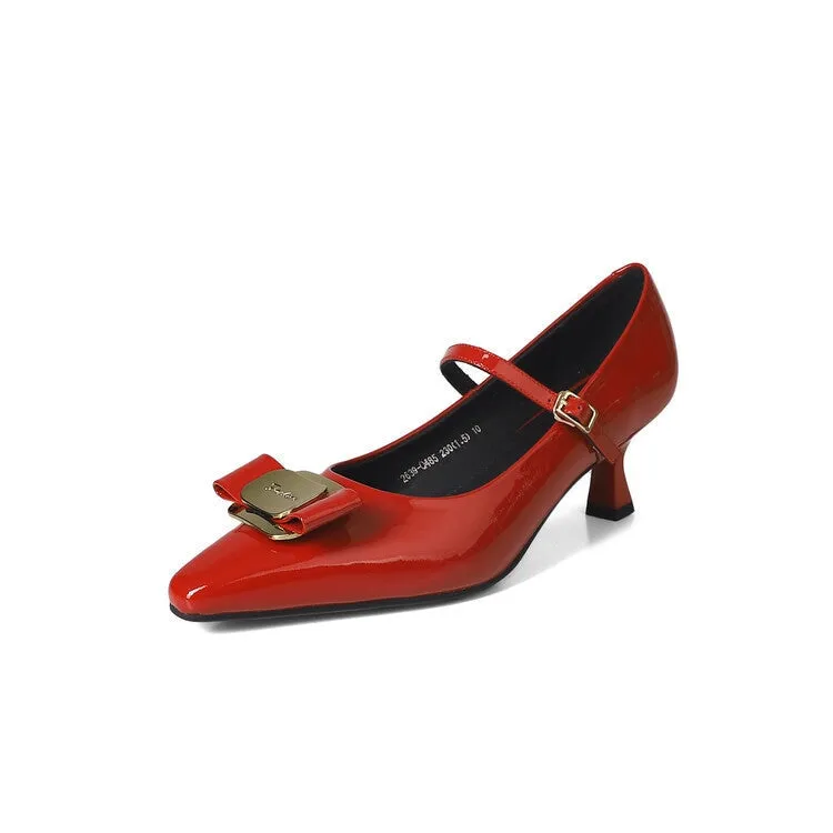 Handmade Leather Point Toe Pumps 55mm Kitty Heel In Red/Black/Silver