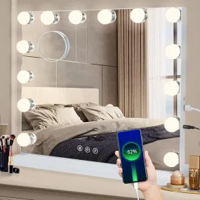 Hollywood LED Portrait Lighted Vanity| Makeup Mirror | Large Light Up Makeup Mirror with 14 Dimmable LED Bulbs 3 Lighting Modes | Touch Screen Control Tabletop and Wall Mounted Mirror for Dressing Table