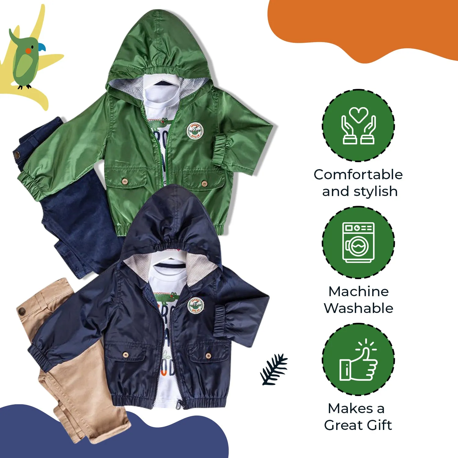 Infant and Toddler Hoodie Windbreaker 3-Piece Casual Wear - Great for Warm Weather