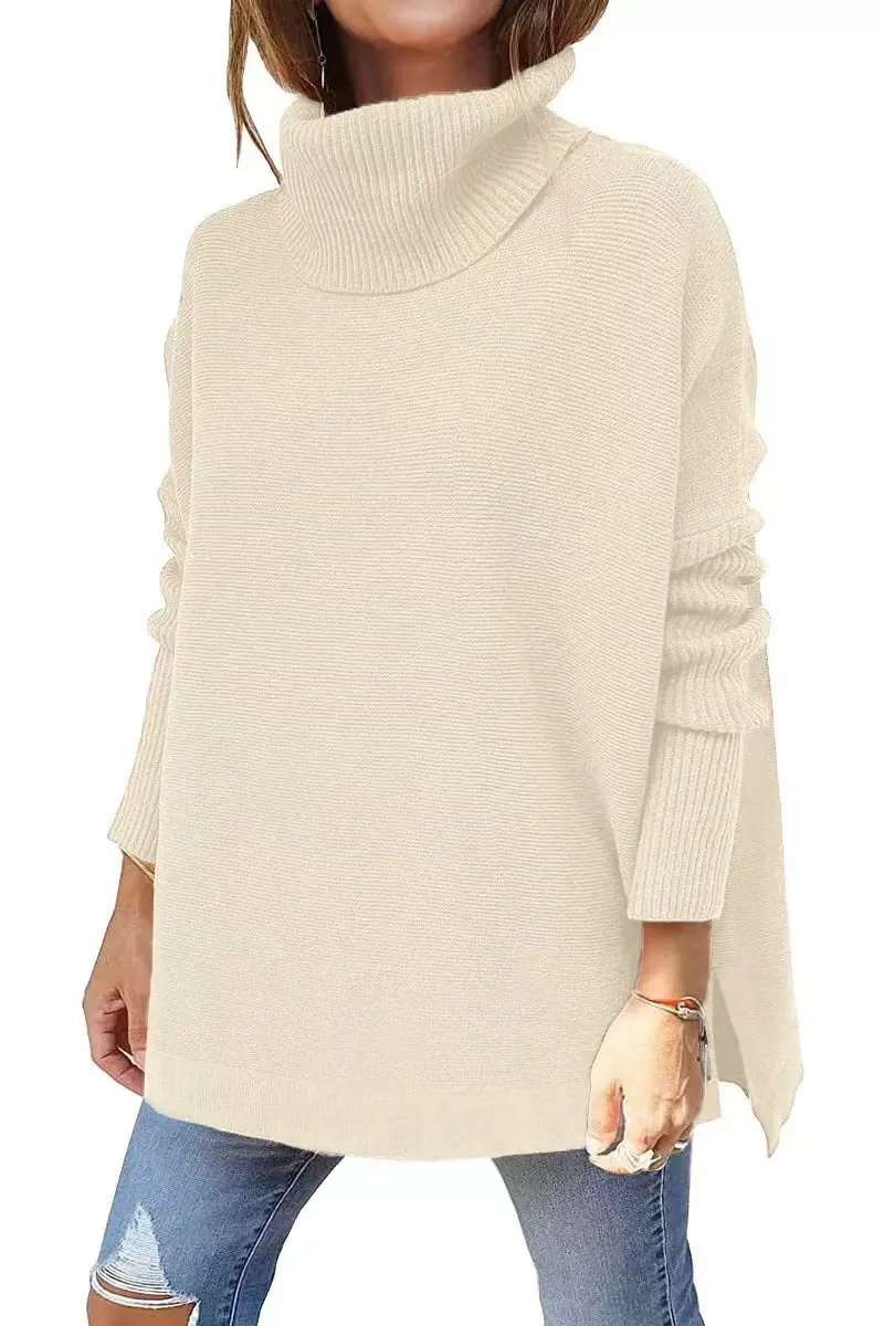 Last Day Promotion 49% OFFWomen's Turtleneck Oversize Hem Knit Pullover Sweater