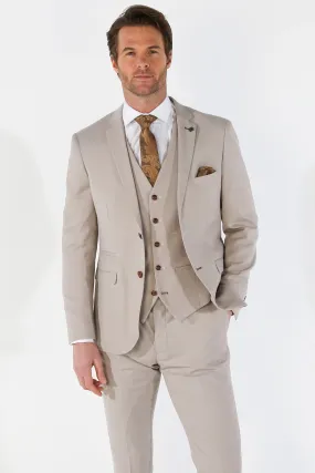 Mayfair - Men's 3 Piece Beige Birdseye Wedding Suit