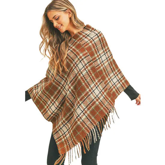 Multi Plaid Poncho Ruana Wrap