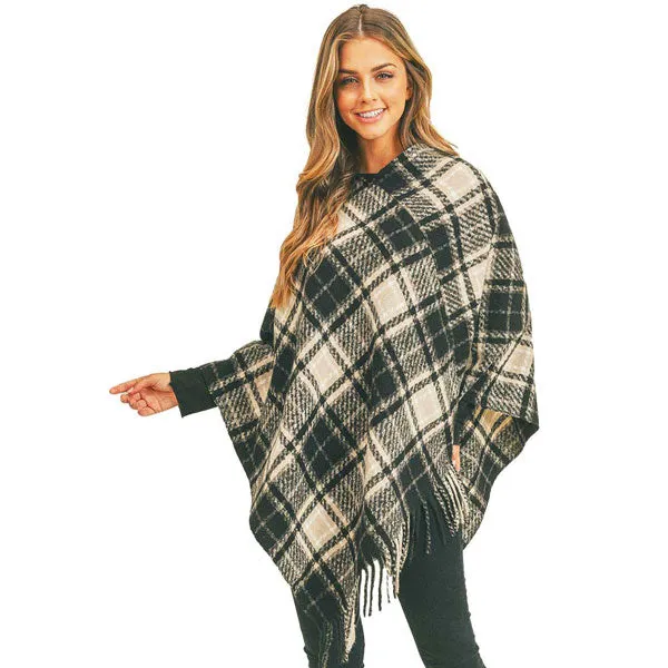 Multi Plaid Poncho Ruana Wrap