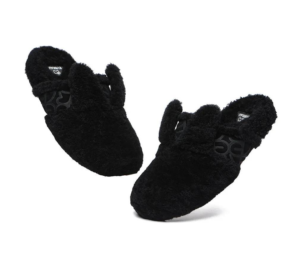 Sheepskin Wool Slippers Women Fluffy Bunny