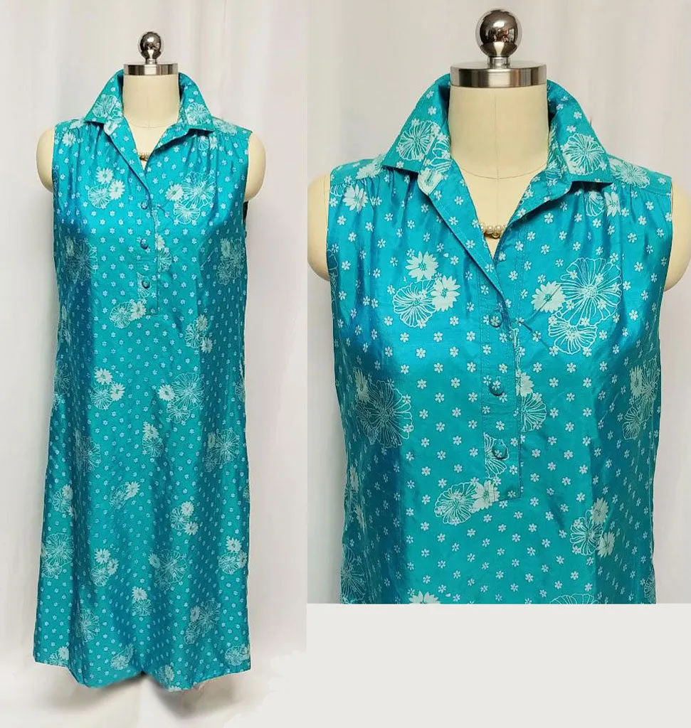 *VINTAGE 1970s MELISSA MADE IN THAILAND SILK DRESS IN A GORGEOUS SHADE OF TURQUOISE