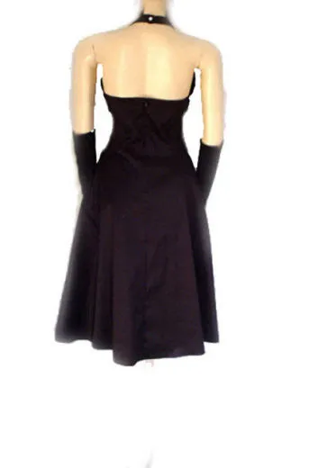 *VINTAGE DONNA RICCO HALTER SPANDX RUCHED COCKTAIL DRESS WITH RHINESTONE BUTTON