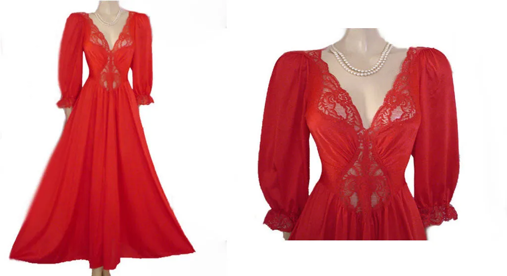 *VINTAGE OLGA SPANDEX LACE NIGHTGOWN WITH SLEEVES IN CHILI PEPPER