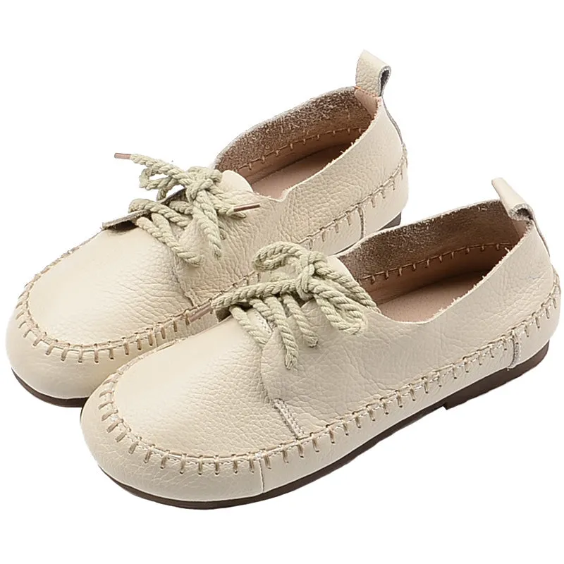 Women Retro Leather Flat Casual Shoes