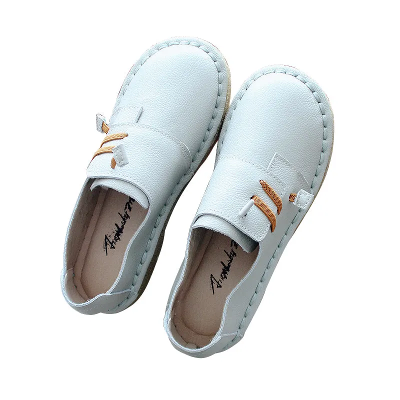 Women Retro Soft Cowhide Leather Casual Shoes