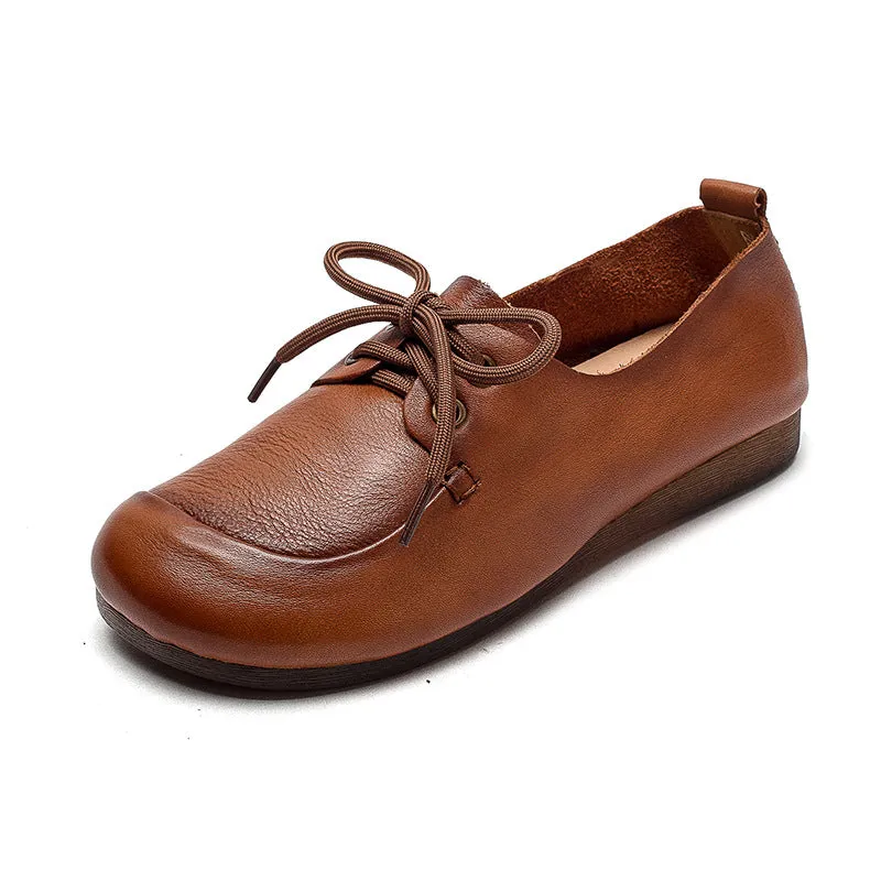 Women Retro Soft Leather Flat Casual Shoes