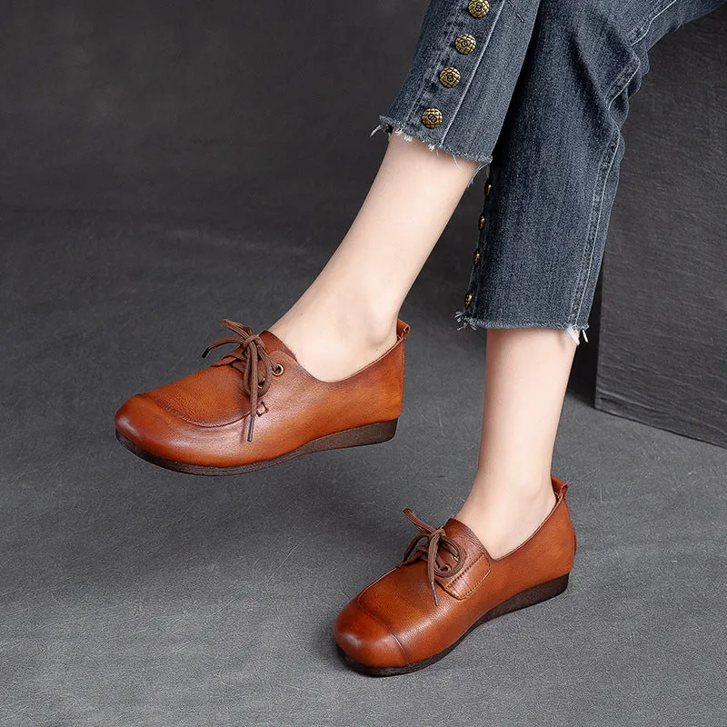 Women Retro Soft Leather Flat Casual Shoes