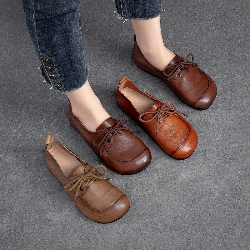 Women Retro Soft Leather Flat Casual Shoes